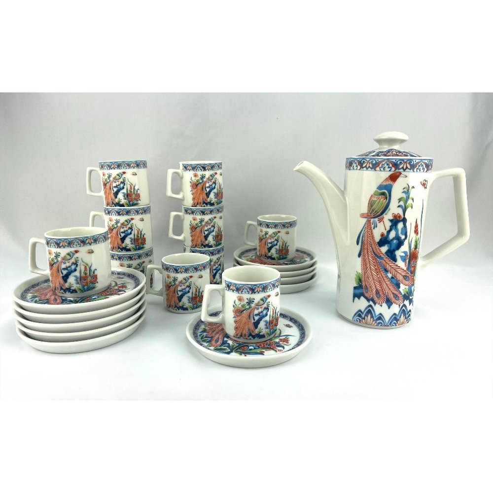 Vintage tea set, Japan porcelain, Peacock tea set, Espresso set,